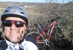 Deke 'The Bike Geek' Kantor riding the trails by Philip S. Miller Park, Castle Rock