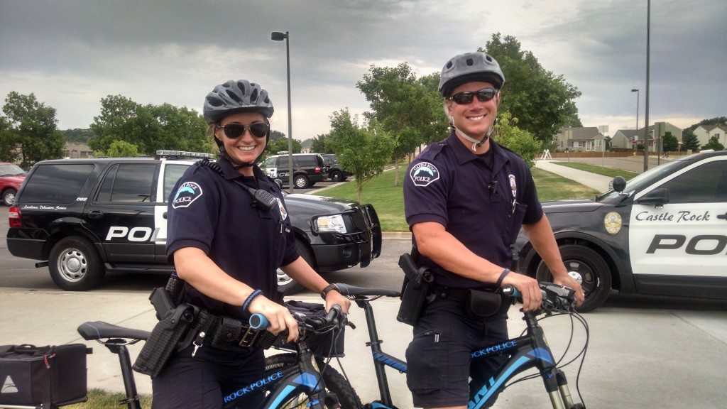 Left to right: Bike Officer Renee Tremaine and Chad Stoneking at Metzler Ranch Park for this year's fireworks display